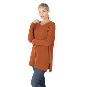 Waffle knit top in Almond